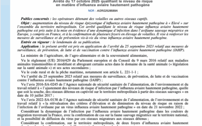 Arrêté Influenza Aviaire